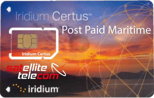 Iridium Certus Post Paid Maritime SIM card with satellite telecom branding