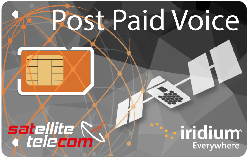 Iridium Satellite telecom SIM card with Iridium logo and network design on a gray background