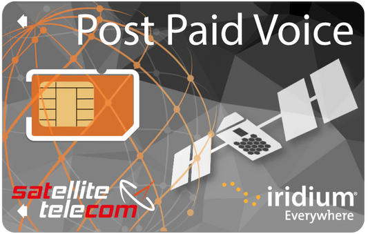 Iridium Satellite telecom SIM card with Iridium logo and network design on a gray background